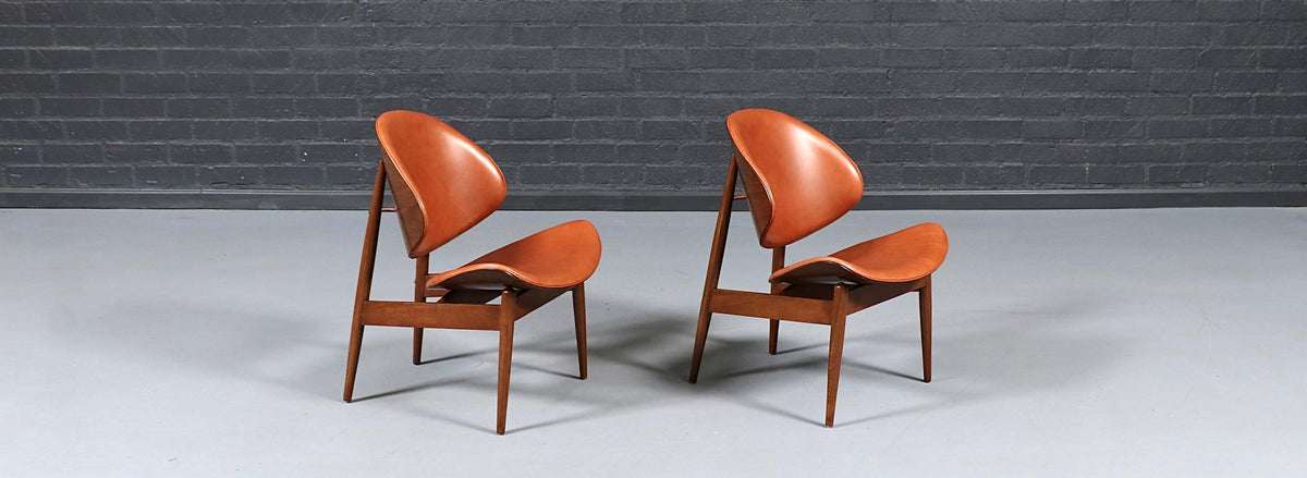 Mid Century "Clam Shell" Leather Chairs by Seymour J. Wiener for Kodawood
