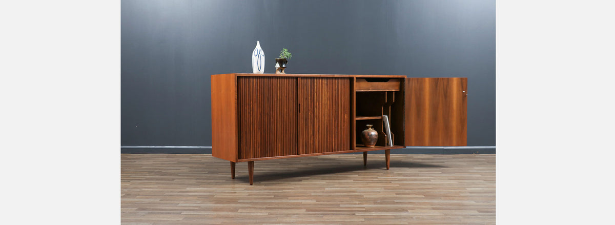 California Modernist Tambour-Door Credenza by Milo Baughman