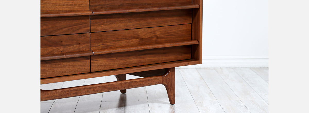 Mid-Century Modern Curved-Front Walnut Dresser by Young Furniture Company 