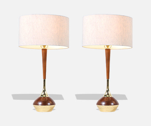 Mid-Century Modern Walnut & Brass Accent Table Lamps by Laurel 