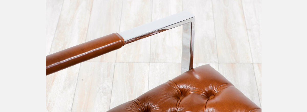 Milo Baughman Cognac Leather & Chrome Lounge Chairs for Thayer Coggin