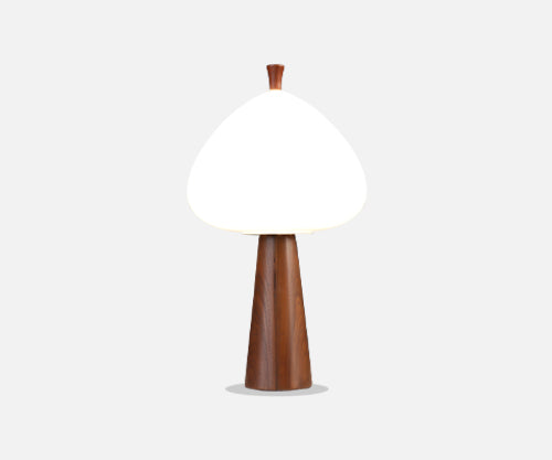 Mid-Century Modern Mushroom Glass & Walnut Lamp by Laurel