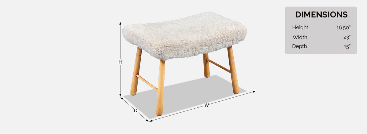Scandinavian Modern Sheepskin Stool 