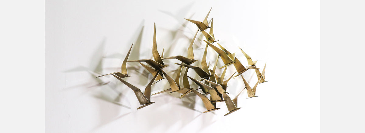 Vintage Curtis Jere "Sea Gulls" Brass Wall Sculpture for Artisan House 
