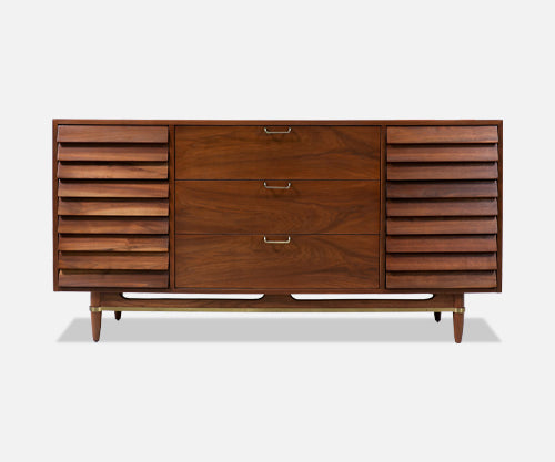 Merton L. Gershun Walnut Dresser with Brass Accents for American of Martinsville