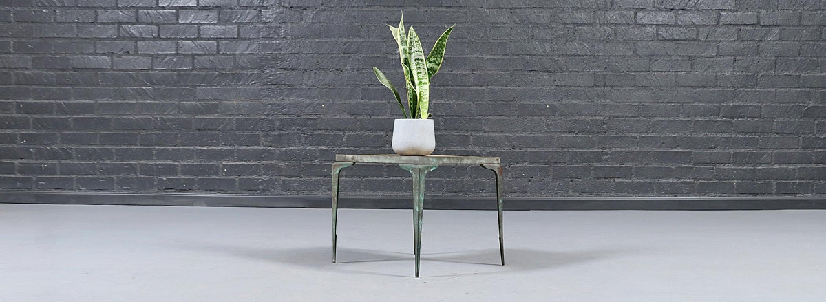Japanese Modern Brass & Murano Mosaic Tile Top Side Table