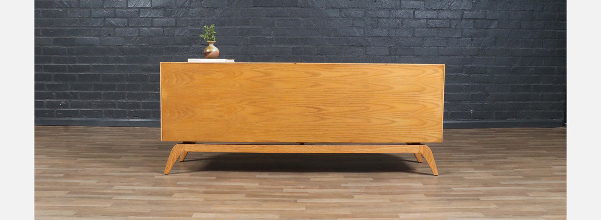 Custom Made Teak & Oak Tambour-Door Credenza by Danish Modern LA