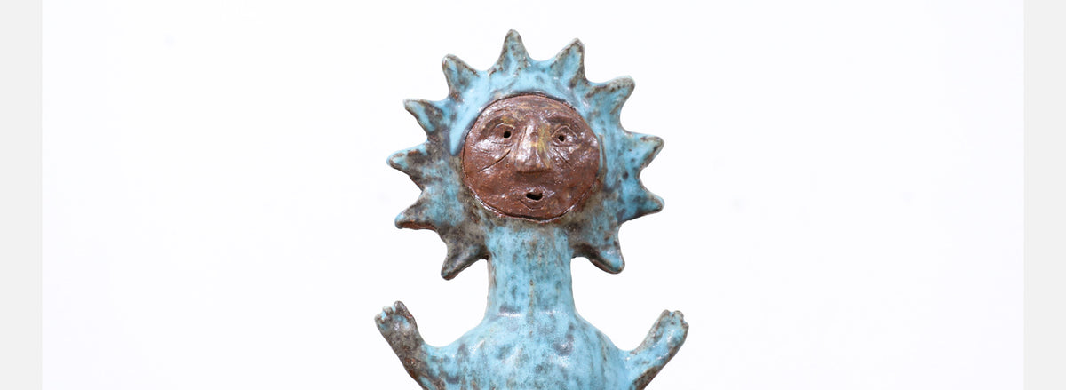 Stan Bitters "Sun People" Glazed Turquoise Ceramic Sculpture