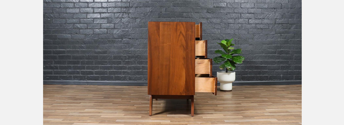 Mid-Century Modern Sculpted Walnut Highboy Dresser