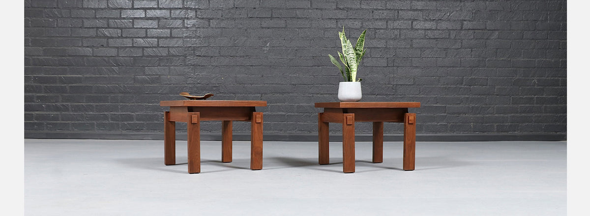 Mid Century Floating Top Walnut & Live Edge Side Tables by Lane
