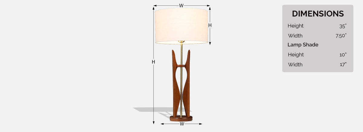 Mid Century Italian "Hourglass" Sculpted Walnut & Brass Table Lamp