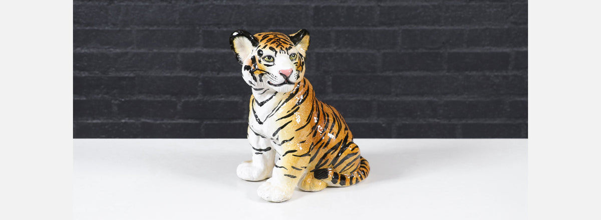 Mid-Century Italian Glazed Ceramic Tiger Sculpture
