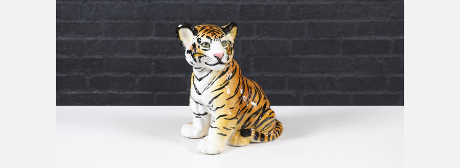 Mid-Century Italian Glazed Ceramic Tiger Sculpture