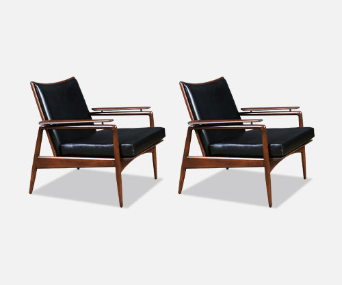 Ib Kofod-Larsen Leather Lounge Chairs for Selig