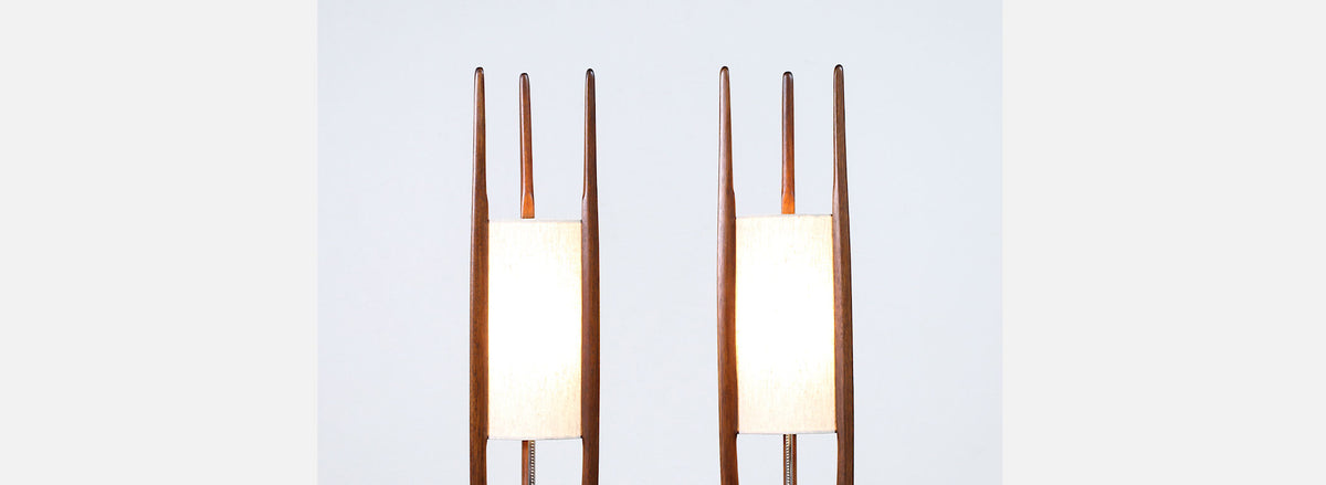 John Keal Sculpted Walnut & Chrome Table Lamps for Modeline