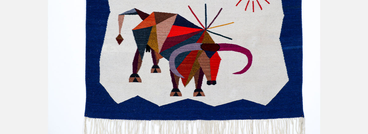 Mid-Century Modern Cubist Bull Wall Art Tapestry 