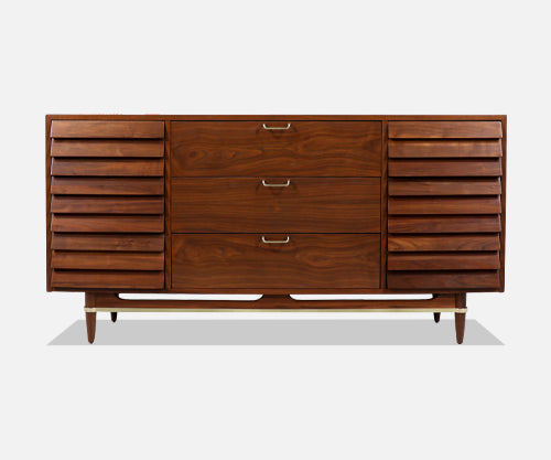 Merton Gershun Walnut Dresser with Brass Accents for American of Martinsville