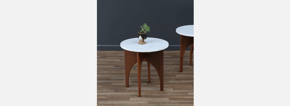 Mid-century Modern Side Tables with Carrara Marble Top