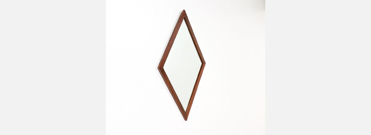 Mid-Century Modern Diamond Shape Rosewood Mirror