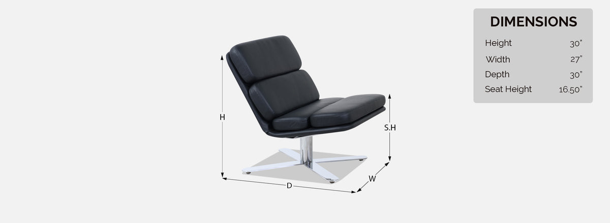 John Follis “Solo” Black Leather & Chrome Lounge Chair for Fortress 