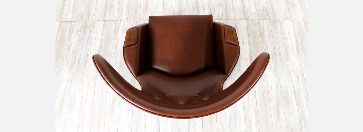 Adrian Pearsall Wing Back Cognac Leather Lounge Chair 