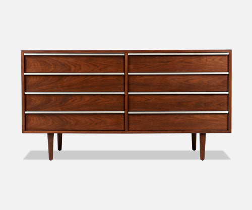 John Keal 8-Drawer Walnut Dresser with Brass Accents 