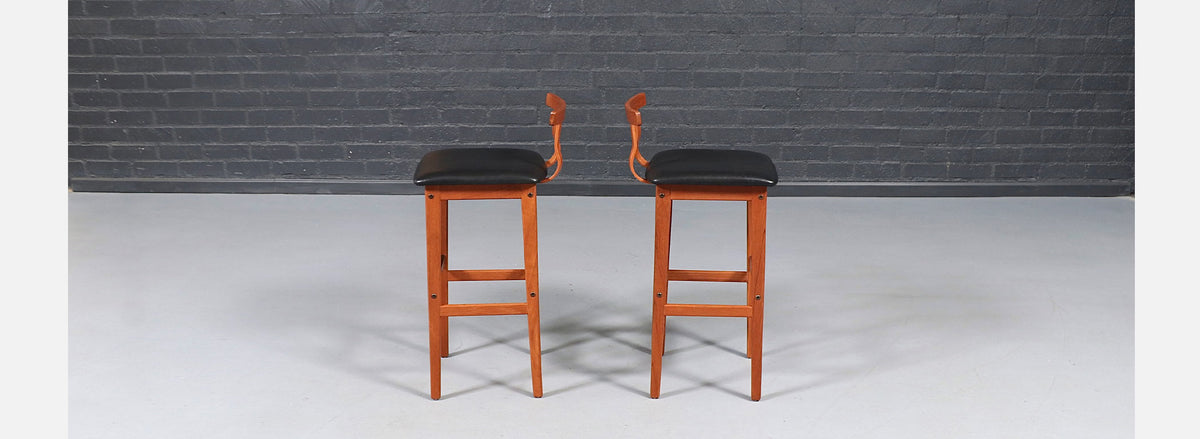 Danish Modern Teak & Leather Bar Stools by Korup Stolefabrik