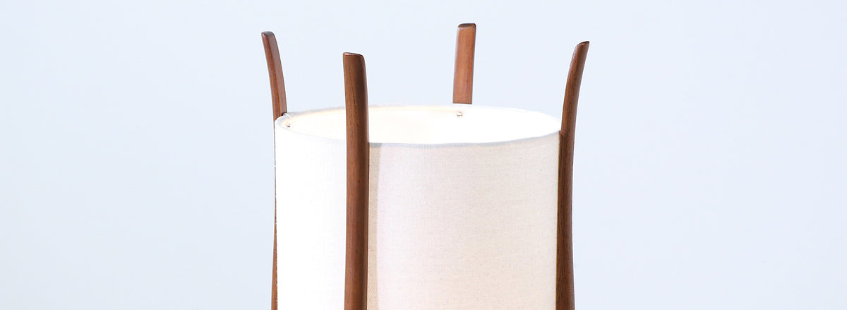Mid-Century Modern Sculpted Floor Lamp with New Linen Shade