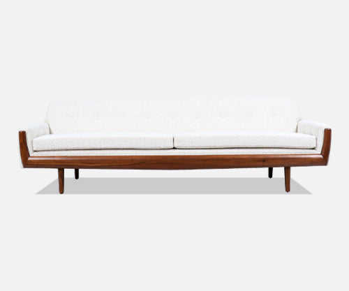 Adrian Pearsall Sculpted Walnut & Boucle Tweed Sofa for Craft Associates
