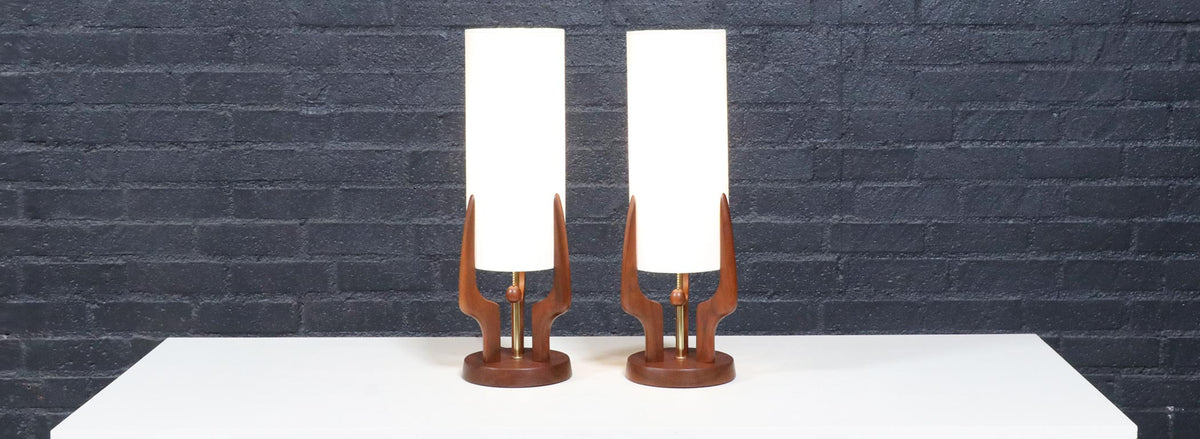 David Shreve Walnut Sculpted Table Lamps for V.H. Woolums