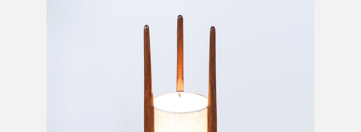 John Keal Sculpted Walnut & Chrome Table Lamps for Modeline