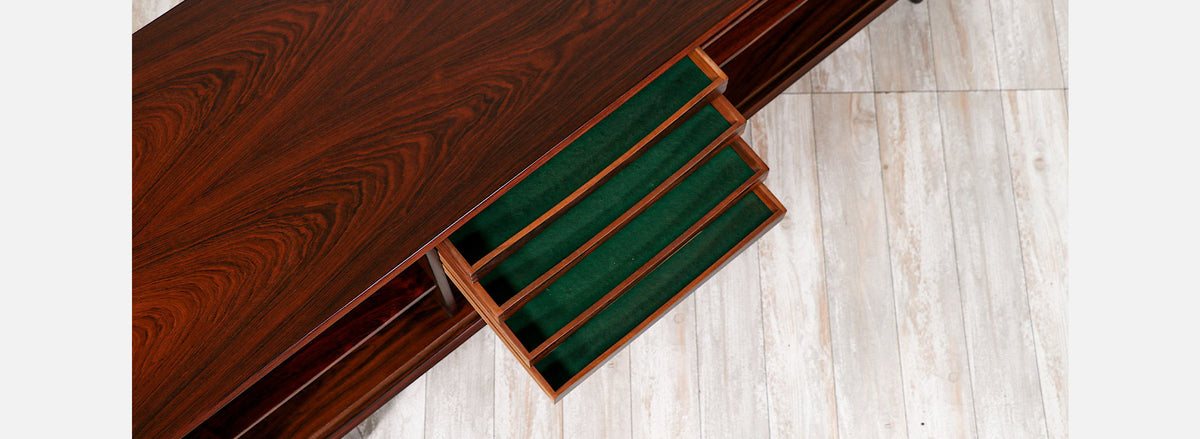 Svend A. Larsen Rosewood Tambour-Door Credenza for Faarup Møbelfabrik