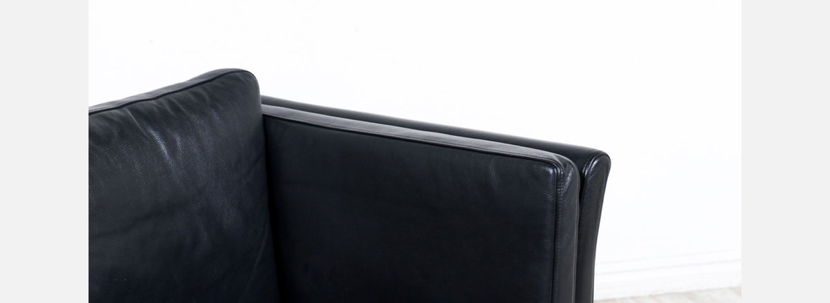 Danish Modern Black Leather 3-Seater Sofa by Svend Skipper