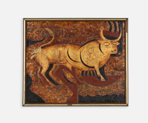 Mid-Century Modern Abstract Bull Painting by Larry Maschino