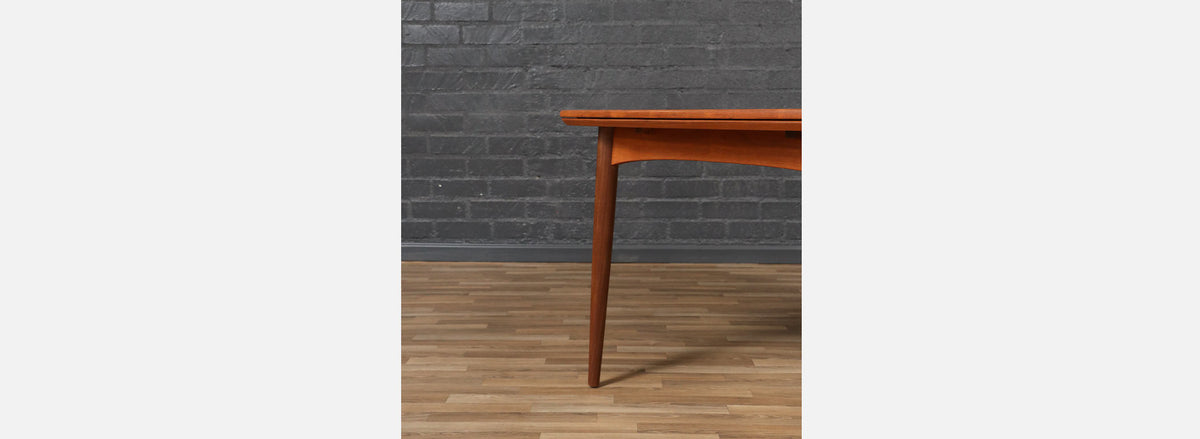 Expanding Danish Modern Sculpted Teak Draw-Leaf Dining Table