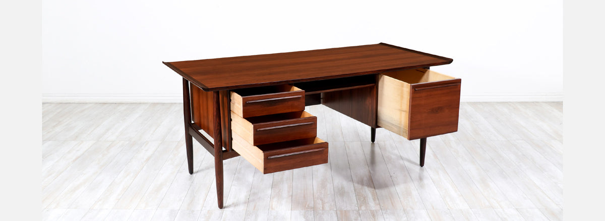 Danish Modern Executive Sculpted Rosewood Desk by H.P. Hansen