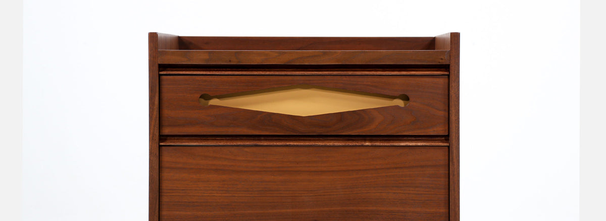 Mid-Century Modern Walnut Night Stands with Lacquered Accent Drawers