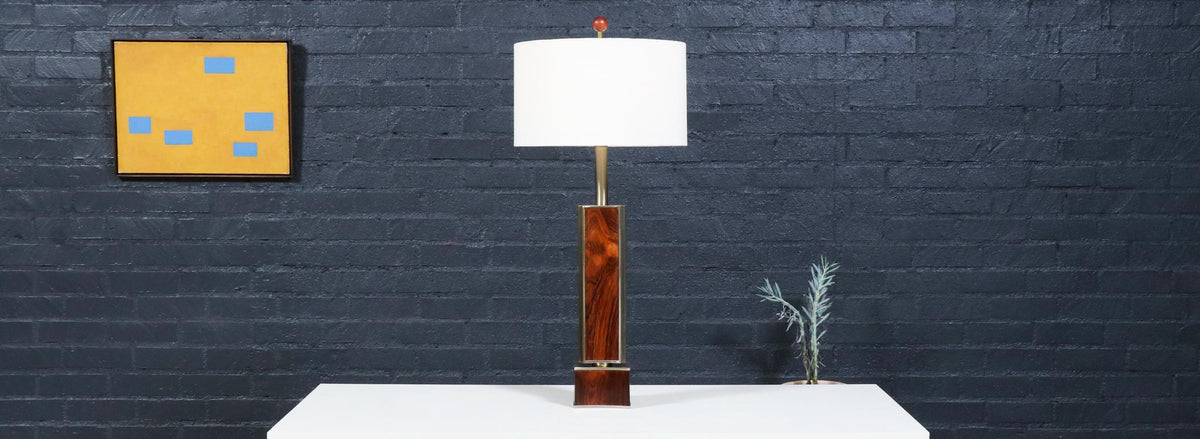 Laurel Sculptural Rosewood & Brass Table Lamp