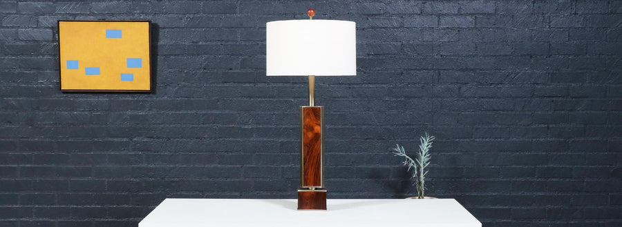 Laurel Sculptural Rosewood & Brass Table Lamp