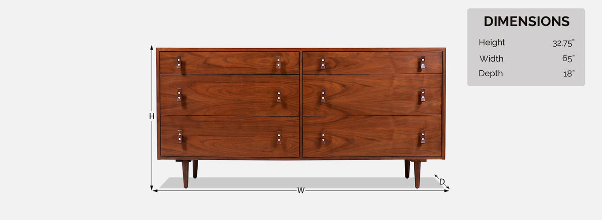 California Modern 6-Drawer Walnut Dresser by Stanley Young