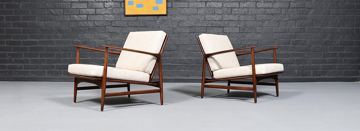 Pair of Ib Kofod Larsen “Spear” Lounge Chairs for Selig