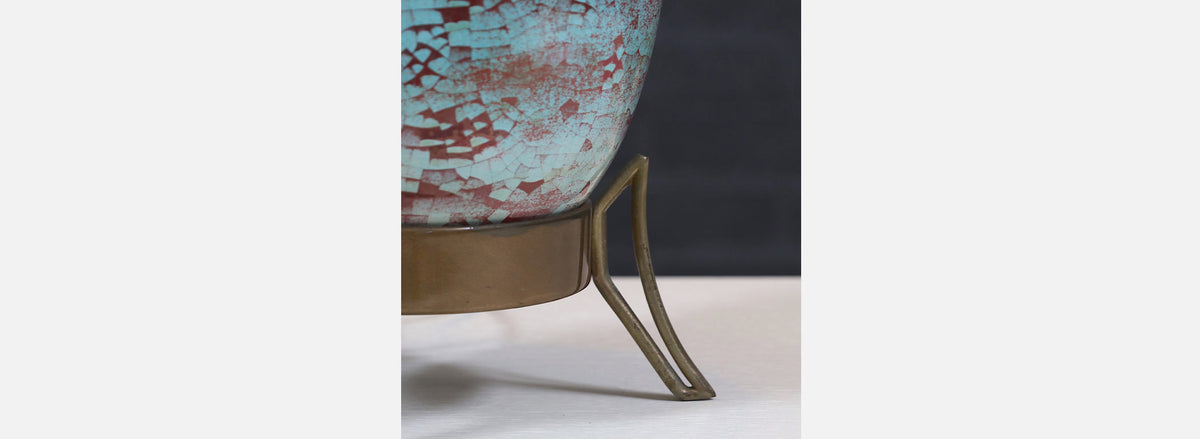 Mid-Century Glazed Ceramic w/ Brass Tripod Base Table Lamp by Marbro