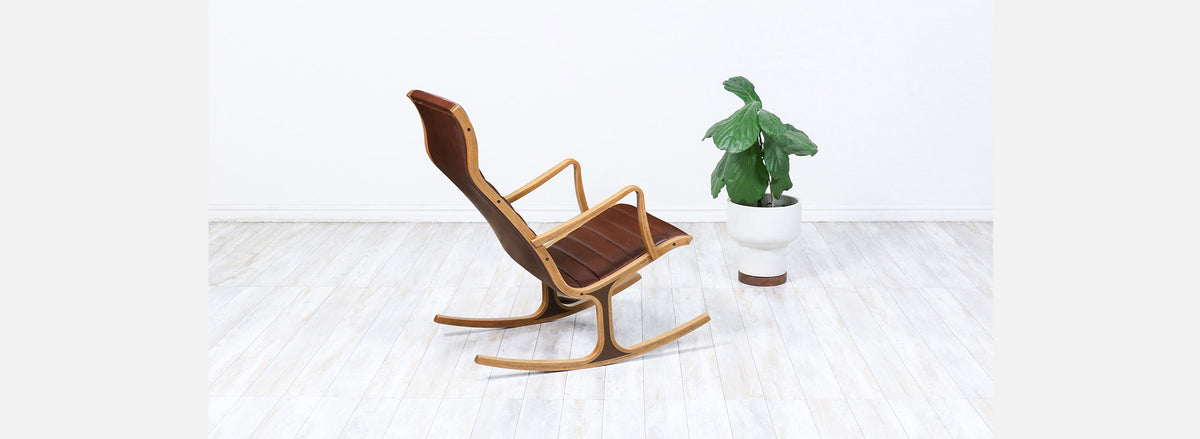 Tendo Mokko "Heron" Cognac Leather Lounge Chair with Ottoman