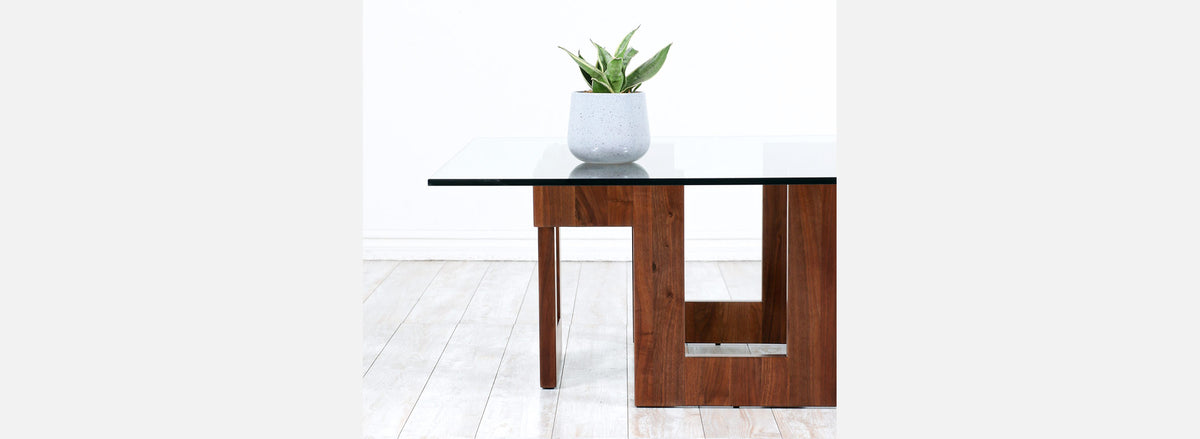 Mid-Century Modern Sculpted Geometric Walnut Coffee Table with Glass Top