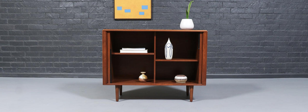 California Modernist Walnut Tambour-Door Credenza by Barzilay