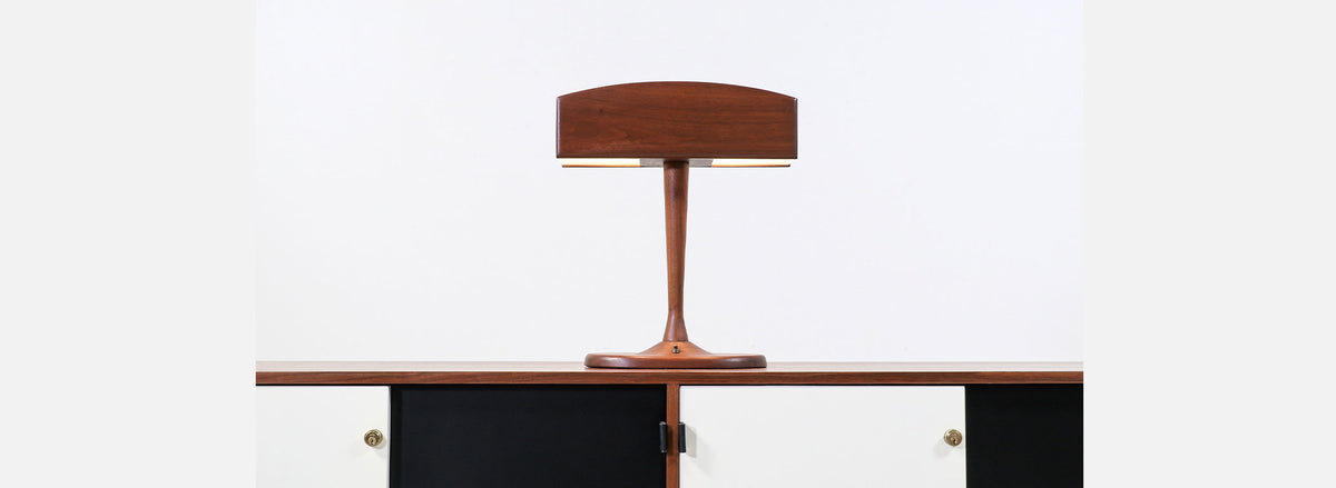 Mid-Century Modern Sculpted Walnut Wood Desk Lamp