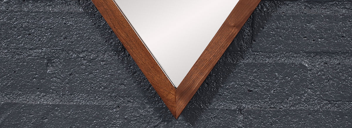 Mid-Century Modern Diamond Shape Walnut Wood Mirror