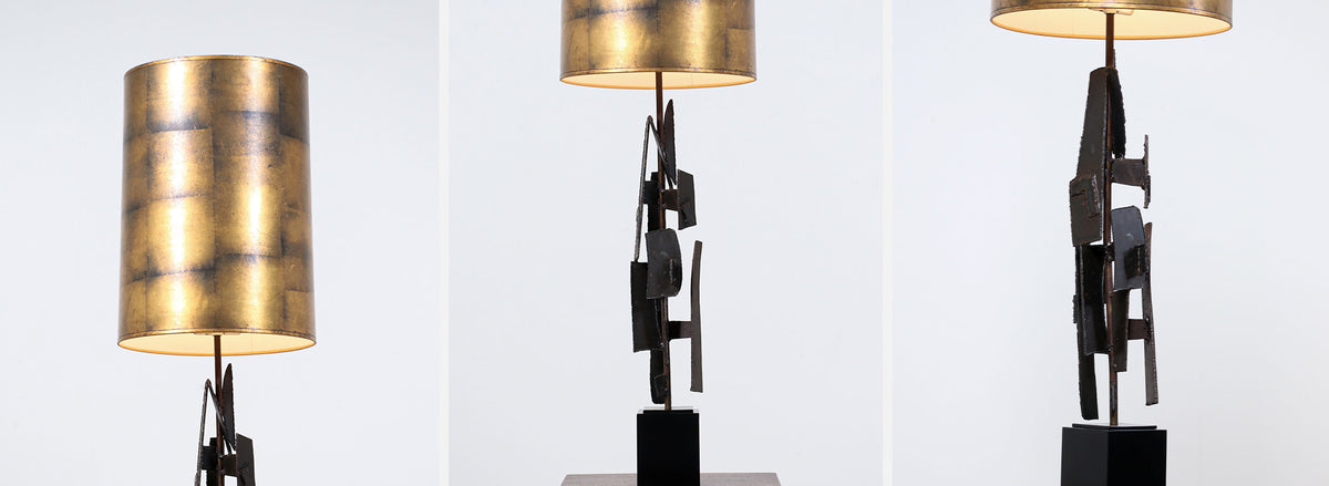 Richard Barr Brutalist Iron Table Lamp for Laurel 