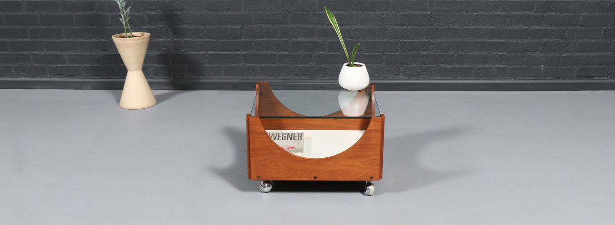 H.W. Klein Rolling Teak & Glass Coffee Table for Bramin