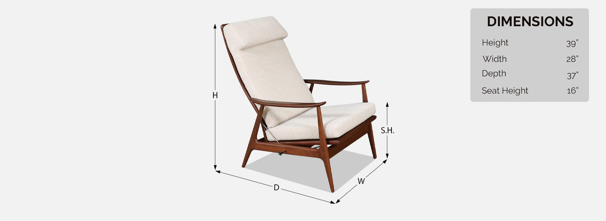 Milo Baughman Sculptural Walnut Reclining Chair for James Inc.